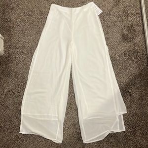 White chiffon high waisted flowy pants